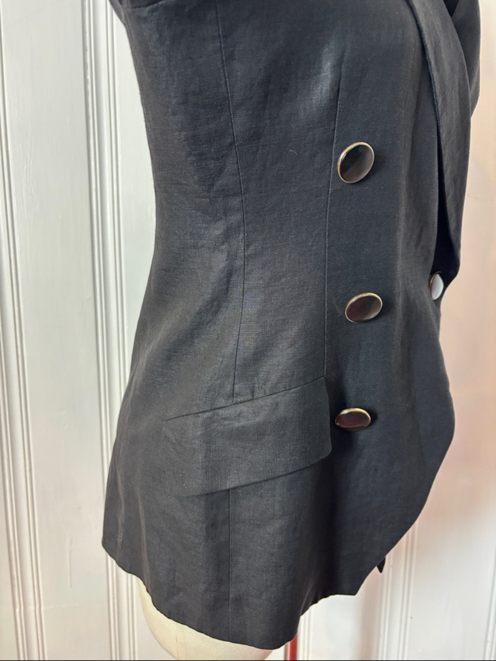 Vintage HOLT RENFREW Double-Breasted Black Linen Blazer | Size Medium estimated - Picture 6 of 10